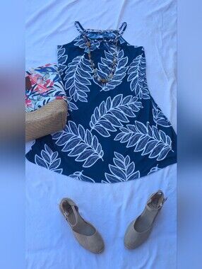 SJS Teal & White Tropical Leaf Swim Cover Up Dress Size M